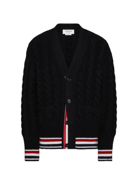 Thom Browne merino baby cable stitch RWB stripe cardigan