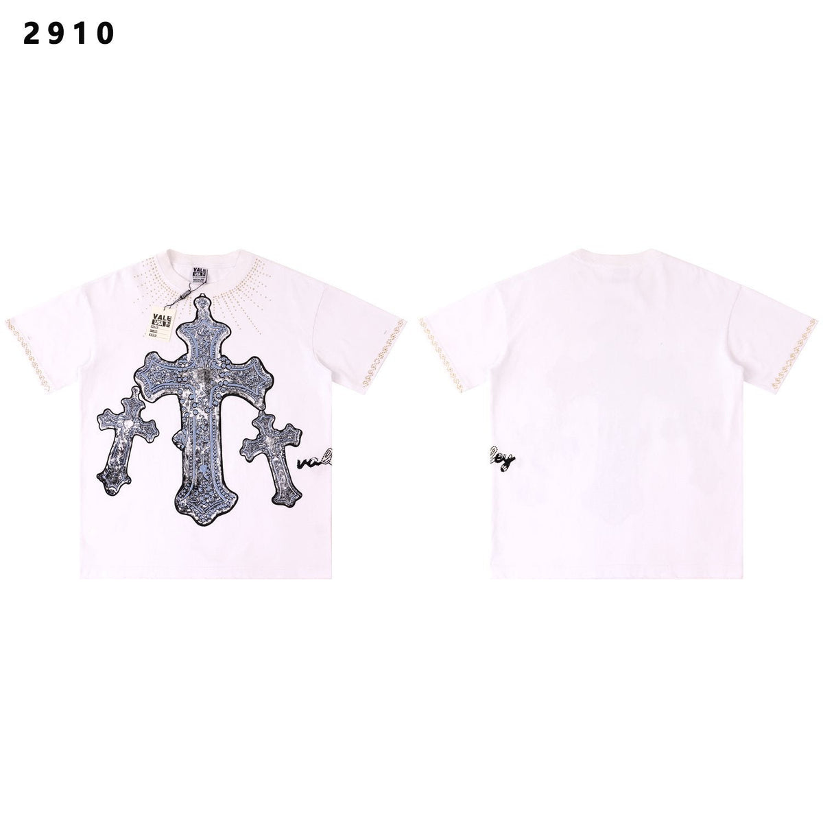 VALE USA Studded Cross Graphic T-Shirt