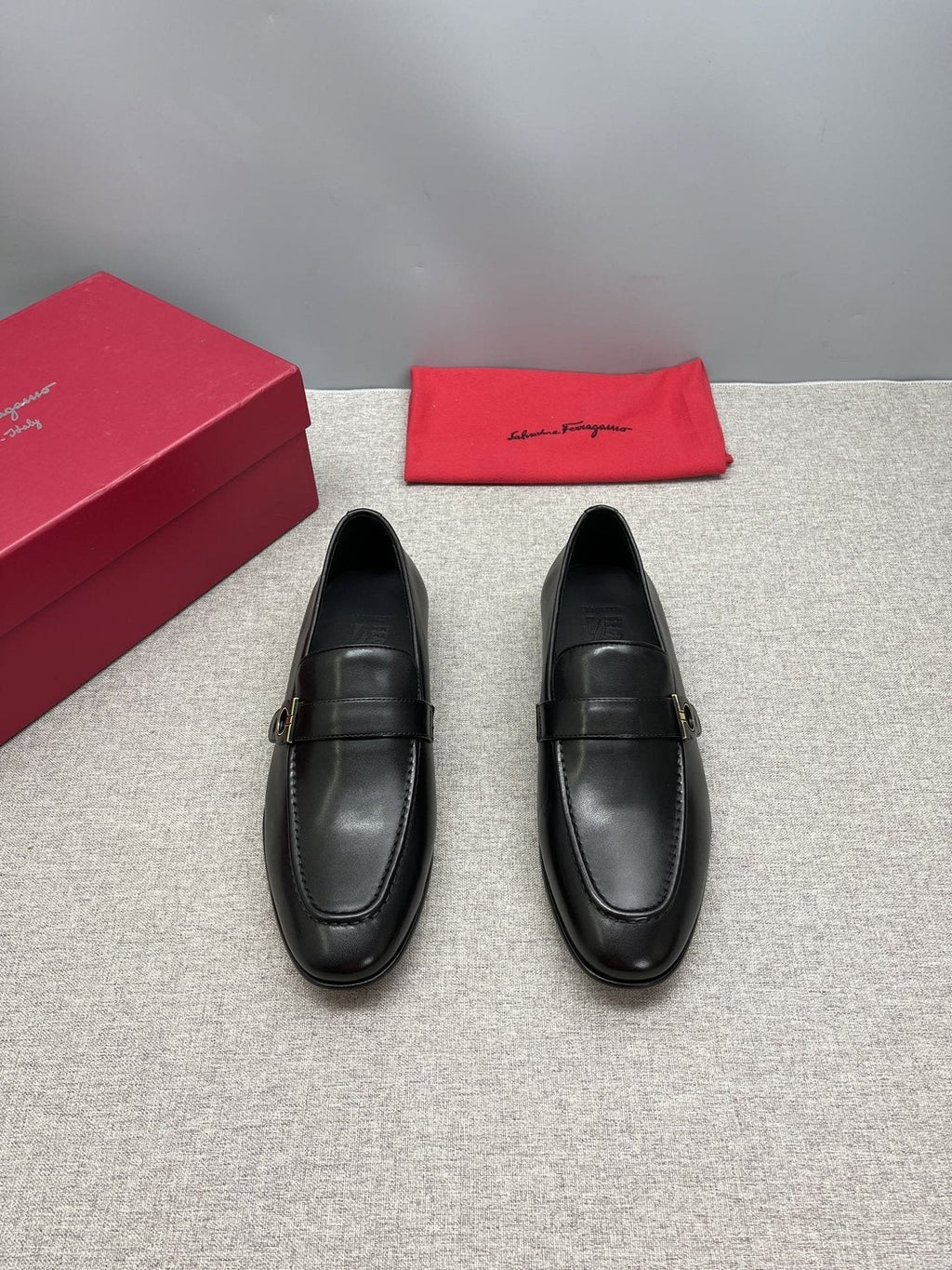 Ferragamo Men's Black Gancini Hardware Loafers