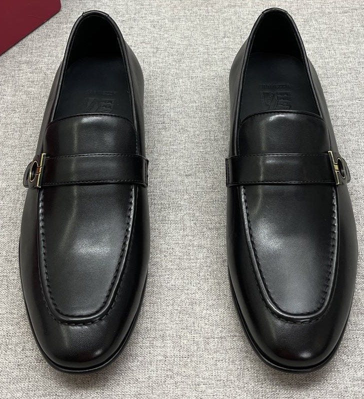 Ferragamo Men's Black Gancini Hardware Loafers